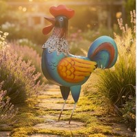 Hahn Gartenfigur Blau Metall Gartendeko Wetterfest Handgefertigt Ca. 50Cm