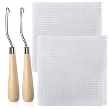 2 Pieces Blank Rug Hooking Mesh Latch Hook Mesh Canvas Kit with 2 Pieces Wood...