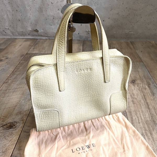 LOEWE Loewe Amazona Mini Handbag Leather Bag Beige Mini Boston Mini Tote Bag Min