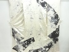 25621# JAPANESE KIMONO / ANTIQUE FURISODE / SILK / EMBROIDERY / FLOWER & BIR