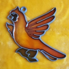 Handcrafted Stain Glass Suncatcher Kitchen Window Ornament Bird ORANGE CARDINAL