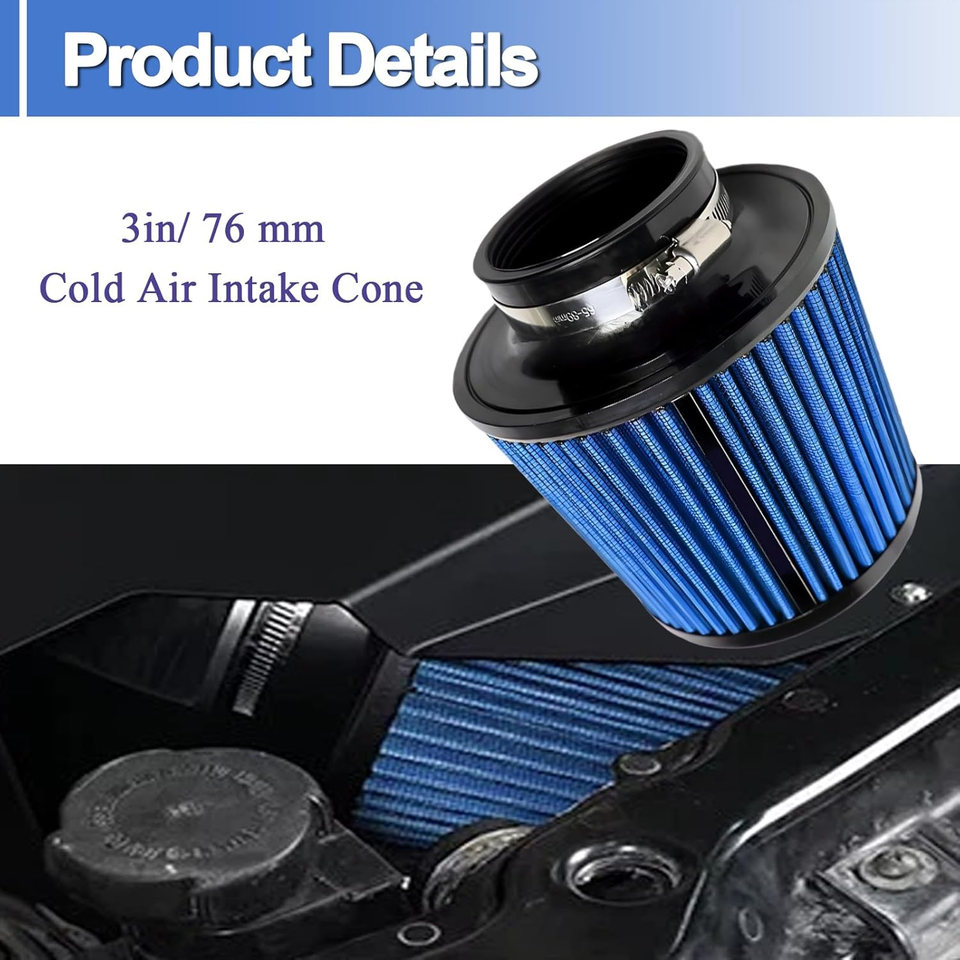 1pcs 3 Inch 76mm High Flow Inlet Cold Air Intake Dry Filter Cone ...
