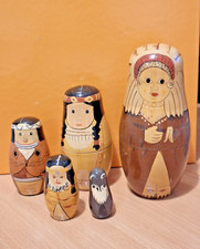 Vintage Matryoshka Russian Hand Painted Wooden Nesting Dolls Set of 5