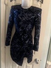 House Of CB Velvet Burnout Navy Mini Dress NWT XS