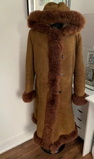 City Sheepskin Afghan Penny Lane Toscana fur hood coat real shearling UK12 US8