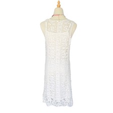 Solitaire White Crochet Lace Sleeveless Shift Dress with Slip Liner Womens Small