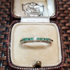 925 Sterling Silver Colombian Emeralds Eternity Ring UK Size S US 9 Delicate