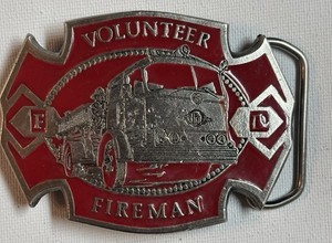Vintage Instyle 1979 Volunteer Fireman Firefighter Red Enamel Belt Buckle 1250