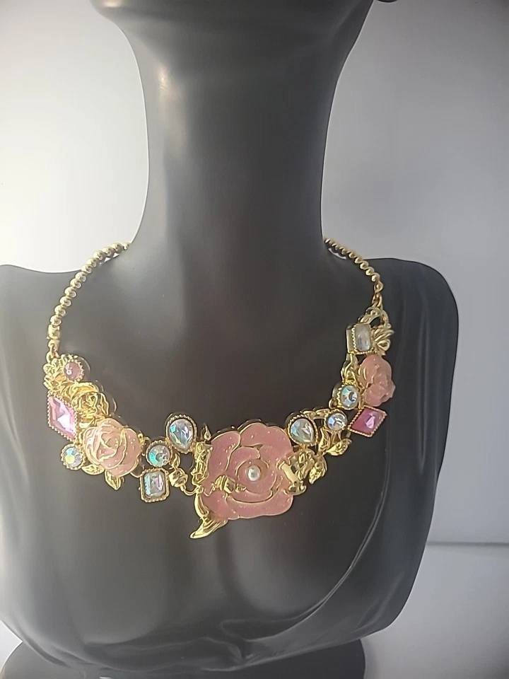 Vintage Euro Disney London Disney Necklace Statement Floral Crystals Jewelry - Image 3 of 4