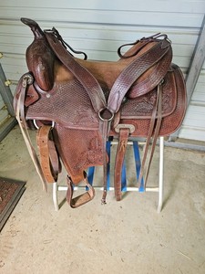 Used 17" Brown Color leather Trail Saddle with tooling & Breast Collar