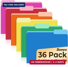 SUNEE File Folders, 36 Pack Manilla Folders 8.5 x 11, Colored File Folders Home