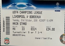 LIVERPOOL V BORDEAUX-31/10/06-UEFA CHAMPIONS LEAGUE TICKET.