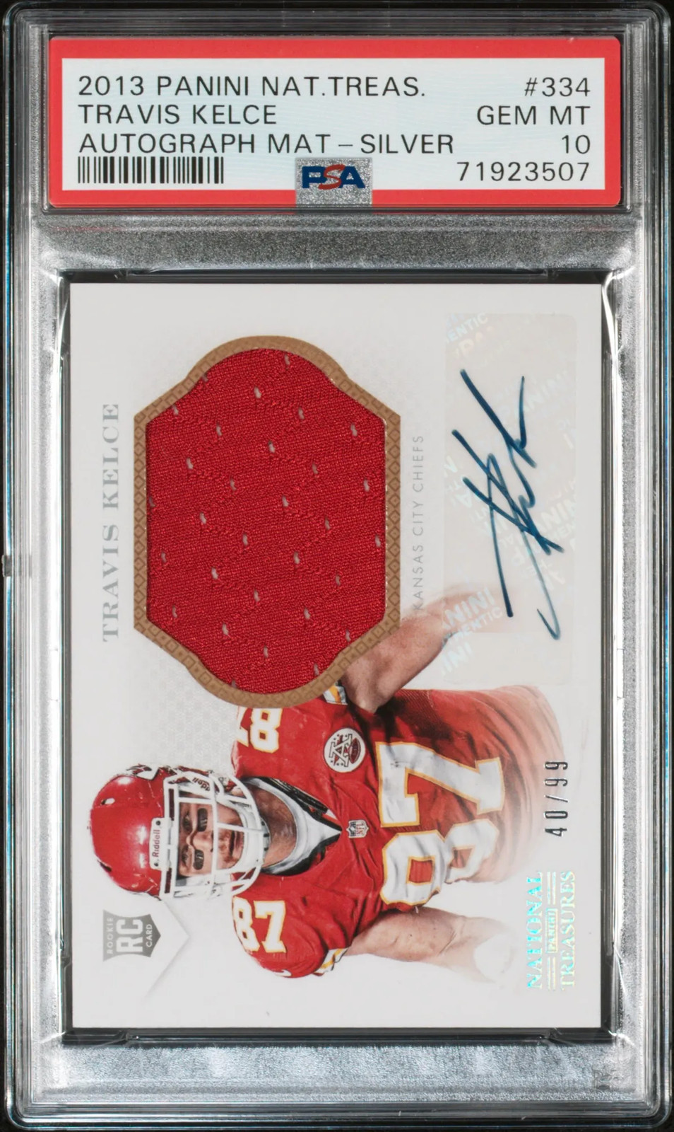 2013 Panini National Treasures Travis Kelce #334 Autograph Silver 40/99 PSA 10