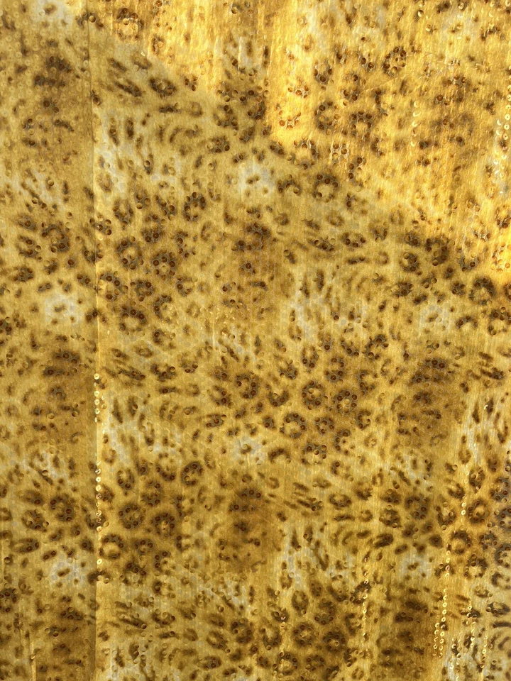4.25 yd Sequined Yellow Chiffon Leopard Cheetah Dance Costume Fabric Yardage - Image 2 of 4