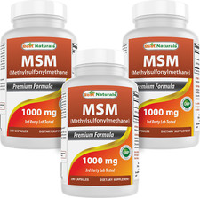 3 Pack Best Naturals MSM 1000 mg 180 Capsules