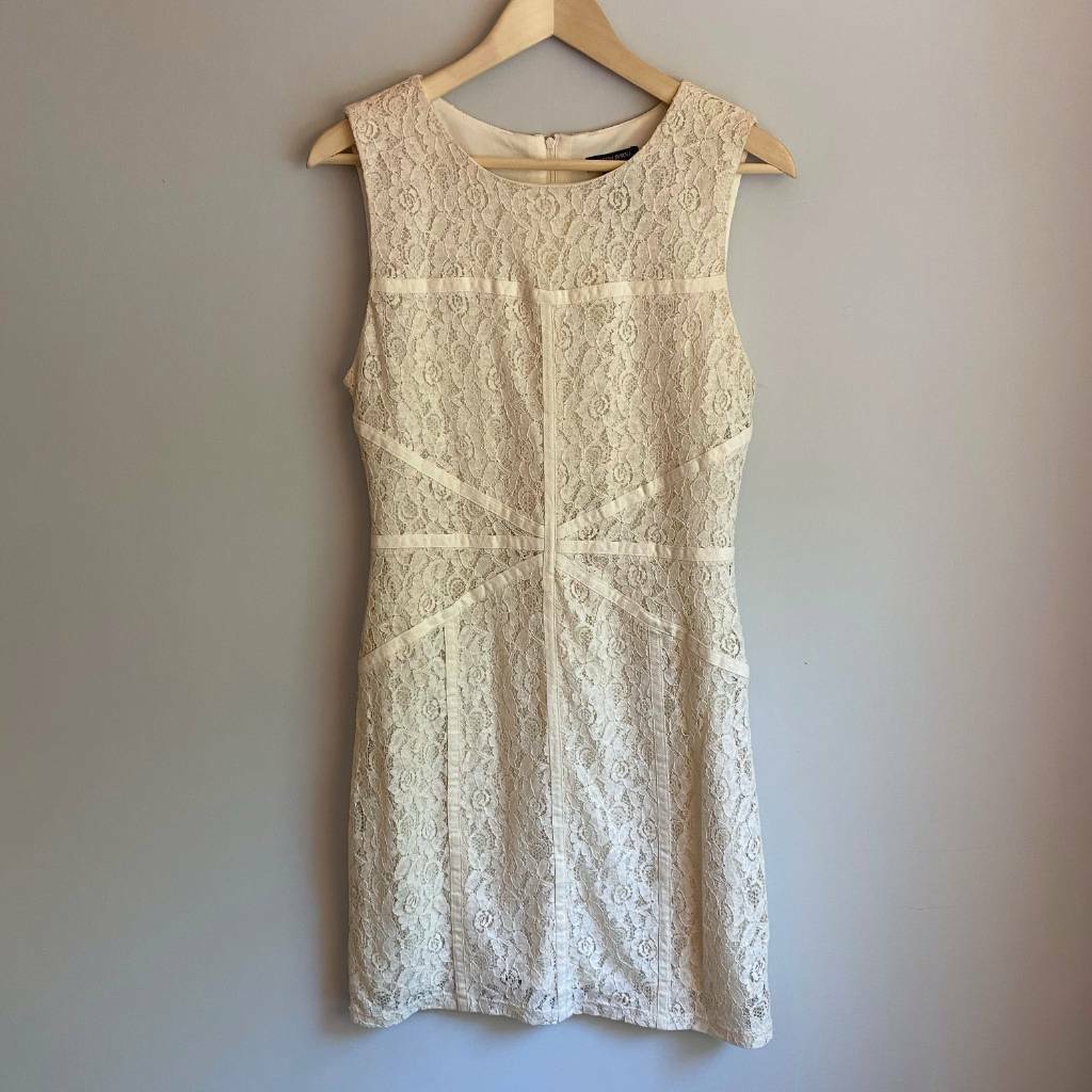 Bisou Bisou Womens Sheath Dress Ivory Floral Lace Overlay Ribbon Sleeveless  10