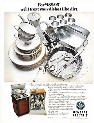 #ad 1968 General Electric Dishwasher Vintage Print Ad Treat Your Dishes Like Dirt $11.99