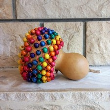 Rainbow-Colored Beaded Gourd Shekere  Rhythmic Instrument  Gift for Musician