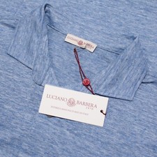 Luciano Barbera NWT Short Sleeve Polo Shirt Size M in Blue Melange 100 Cotton