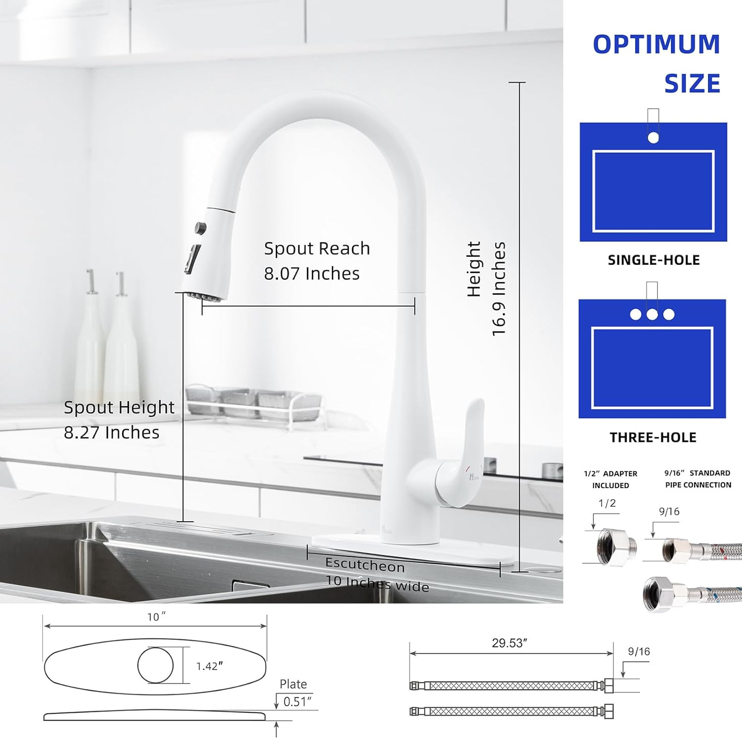 Modern White Touch Kitchen Faucet with Soap Dispenser & Pull-Down Sprayer