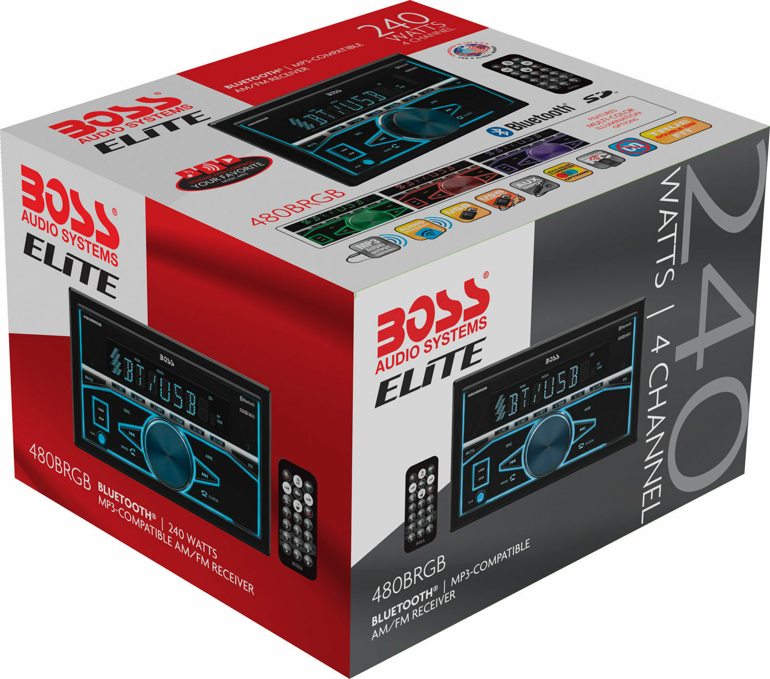 BOSS Audio 480BRGB Double 2-Din Bluetooth MP3 USB/SD AM/FM Car Stereo Receiver