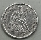 1869-S Seated Liberty Dime, Choice AU - Rim Ding Excellent Album Filler - 24349