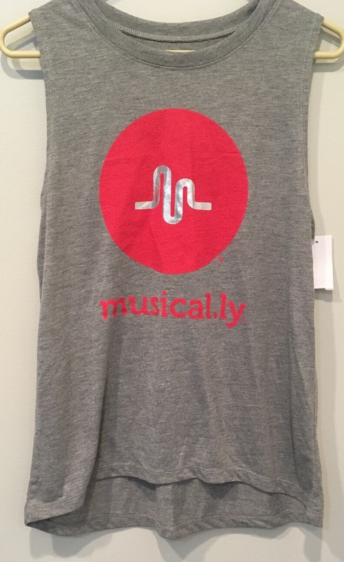MUSICAL.LY Streaming APP Logo SHIRT TANK SLEEVELESS Juniors/Girls Large Grey Red