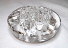 Vintage 11 Hole Floral Frog Weighted Round Clear Glass Footed 3.25" x1.25" Deep