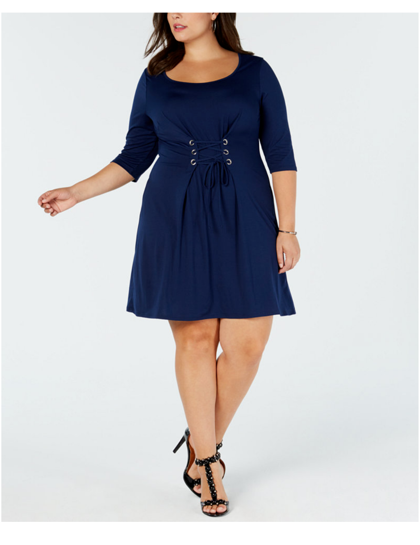 Love Squared Trendy Plus Size Corset-Front Dress Navy Size 2X #4417HK1530 Love Squared Trendy Plus Size Corset-Front Dress Navy Size 2X #4417HK1530