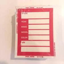 Versa Tag Kleer Bak Car Dealer Inventory Stock Sticker RED 100 pk 3" X 4"