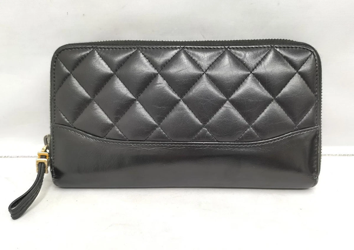 Auth CHANEL Gabrielle de Wallet Black Matelasse Long Zip Around Coco Mark  #3512D