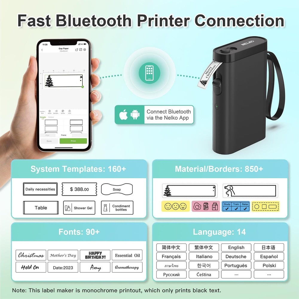 Bluetooth Label Maker Machine with Tape - Wireless Mini Label Printer