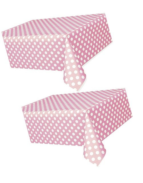 2 Pack Polka Dot Plastic Tablecloth 108 Light Pink with White Dots for