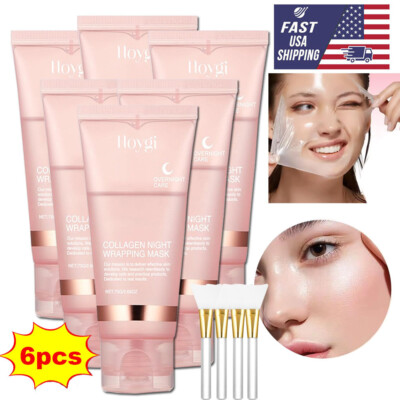 6Pack Collagen Overnight Wrapping Peel Off Facial Mask Renewal Night Skin Care