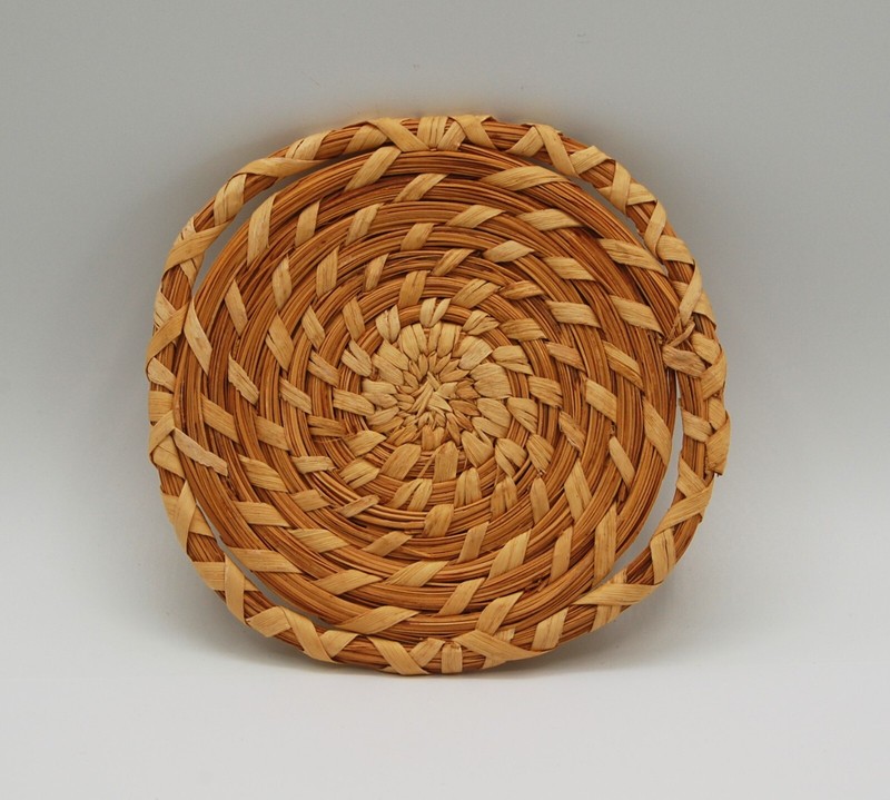 Tohono O'odham Basket Papago Lozenge Shape Tray Fancy  Edge Signed 8.75" L DS29
