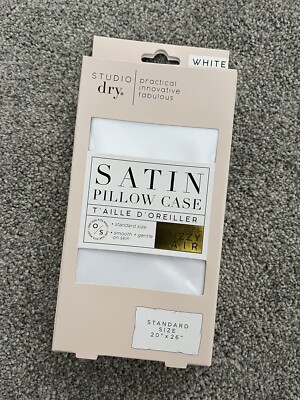 NEW WHITE SATIN STANDARD SIZE PILLOW CASE / PILLOWCASE NWT NIB STUDIO DRY BRAND