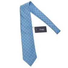 Drake's NWT Neck Tie in Blue with White/Orange/Black Geometric Pattern 100% Silk