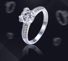 Round Cubic Zirconia Sterling Silver Solitaire engagement Ring Size 7 Gift I19