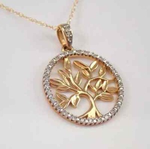 Authentic 1.50 Ct Round Lab Created Diamond Tree Of Life Pendant 14K Two Tone Gold Plated