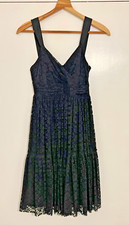 Vintage DKNY Donna Karan Black Lace V Neck Pleated Fit Flare Dress Size 4