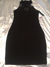 Sequin Hearts Mesh Neck Mini Black Dress Size 11