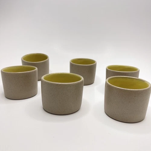 Tennessee Pigeon Forge Pottery Tumbler Demitasse Cups  Set Of 6 Yellow Interior