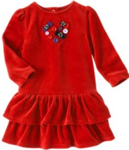 NWT Girls 3T Gymboree “WINTER PENGUIN” Red Velour Ruffled Tiered Button DRESS - Picture 2 of 2