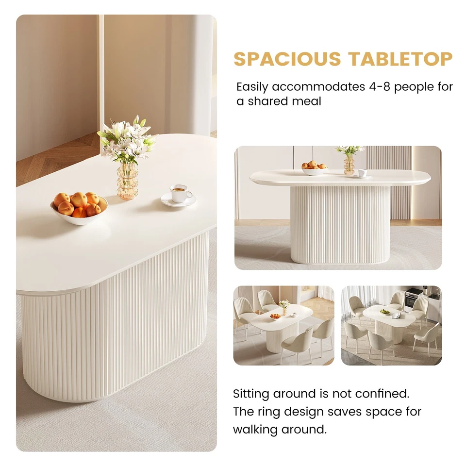 Овальный обеденный стол Guii 63 дюйма для 4–6 белых современных кухонных столов для столовой - Изображение 3 из 4