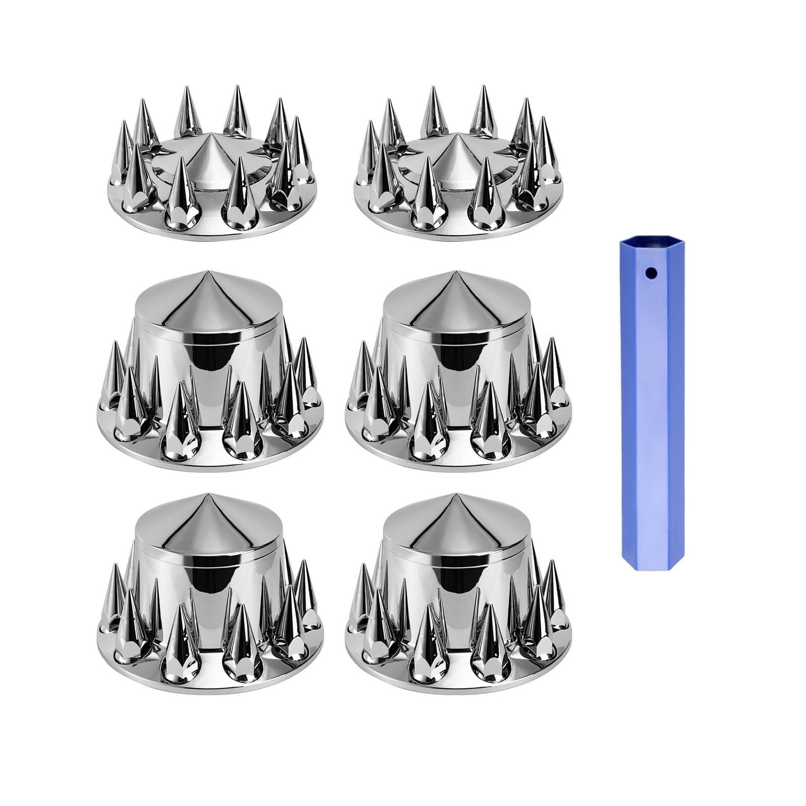 Spiked Wheel Covers for Semi Trucks - 2 Front & 4 Rear Axle Hub Covers-image