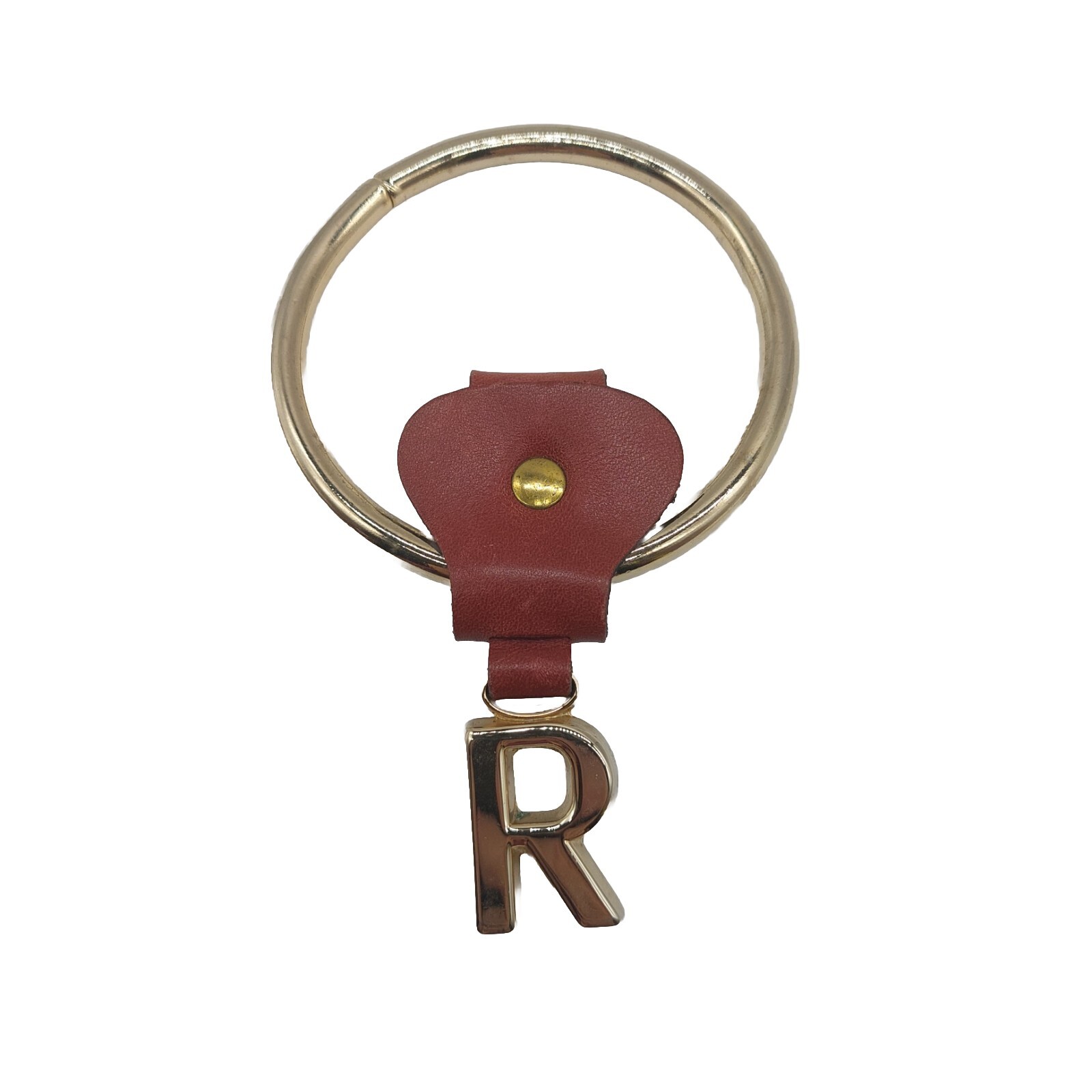 Monogram R Brass Keyring Holder Gold Tone Brown Large