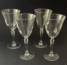 4 ~ Cristal D'Arques-Durand 7 5/8" Water Wine Goblets Lystra Swirl Optic Gold