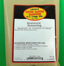 Bratwurst Sausage Seasoning EIGHT BAGS for 200 lbs Venison Pork Beef AC Legg