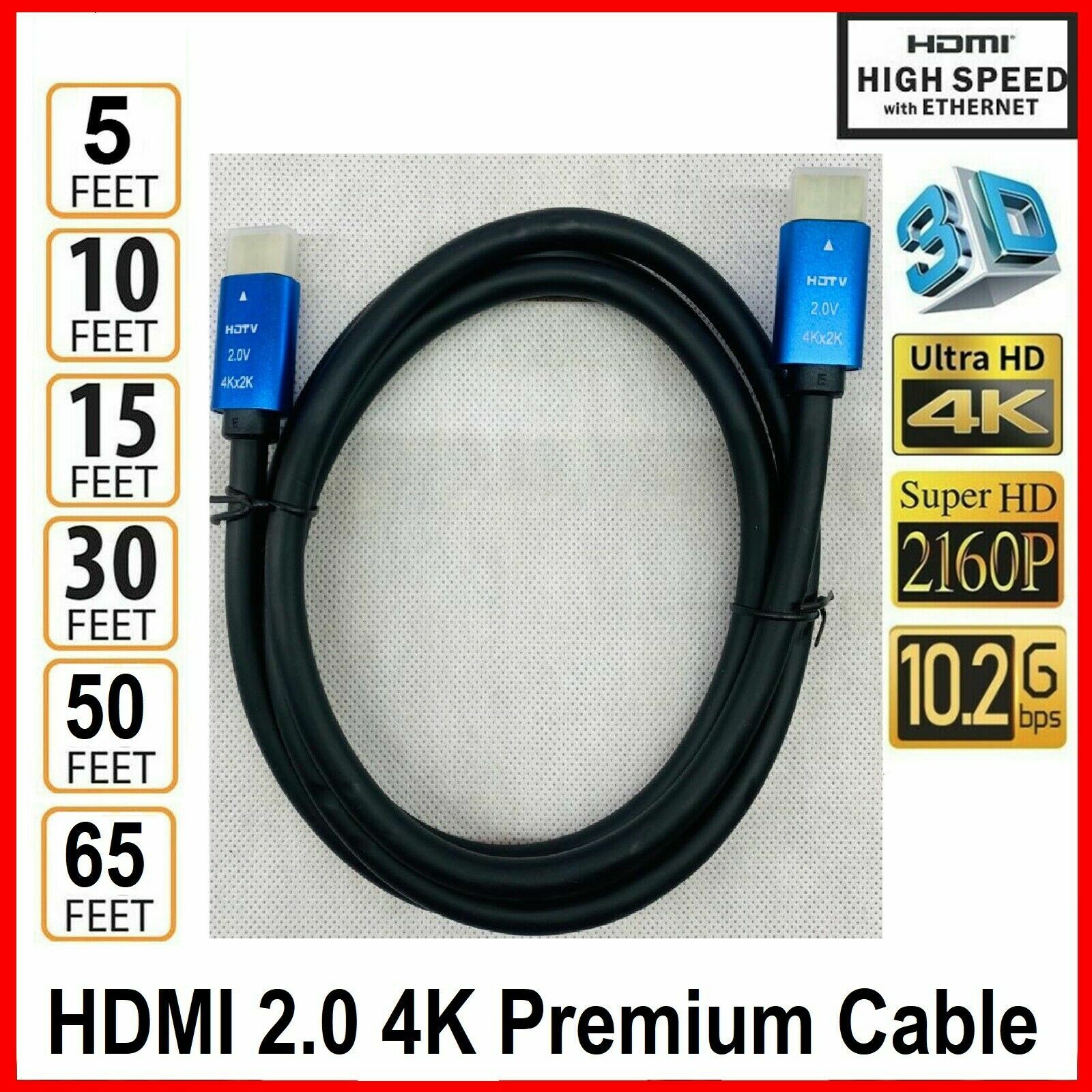HDMI CABLE ULTRA 2.0a 4K 2160P 3FT 6FT 10FT 12FT 15FT 25FT 30FT 50FT 65FT LOT-image