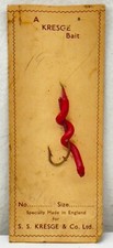 Vintage S. S. Kresge & Co. Fake Worm On Hook Fishing Lure Bait England Red READ